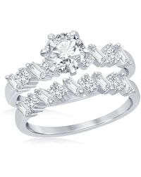 Simona - Sterling Six-Prong Multi-Shaped Half Band Baguette Cz Engagement Ring Set - Lyst