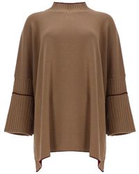 Herno - Oversized Knit Top With Flared Sleeves And Asymmetrical Hem - Lyst