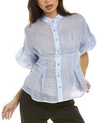 Gracia - Sheer Banded Collar Puffed Sleeve Top - Lyst