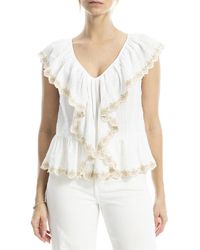 Max Studio - Embroidered Ruffle Sleeve V-Neck Top - Lyst