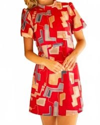 Voya - Bubble Sleeve Tie Back Print Mini Shift Dress - Lyst