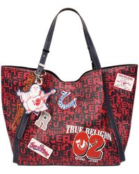 TRUE RELIGION - Multi Patch Graphic Tote Bag With Buddha Charm And Adjustable Shoulder Straps - Lyst