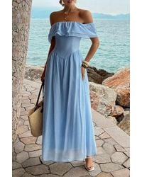 TRUEDAMES - Solid Off Shoulder Corset Ruffle Long Dress - Lyst