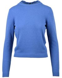Ferragamo - Crew Neck Sweater With Ribbed Cuffs And Subtle Neckline Detail - Lyst