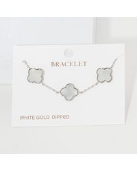 Fashnzfab - Dipped Quatrefoil Charm Link Bracelet Rhodium - Lyst