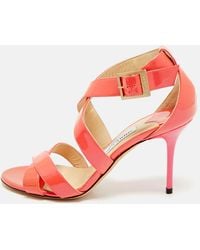 Jimmy Choo - Lace And Patent Leather Lottie Strappy Sandals - Lyst