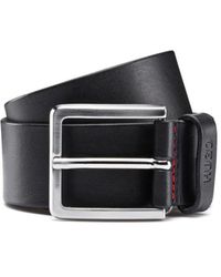 HUGO - Grainy Embossed-Leather Belt With Brushed Metal Hardware - Lyst