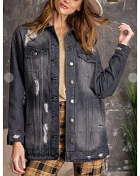Easel - Distressed Oversized Denim Jacket - Lyst
