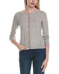 Sofiacashmere - Tipped Scallop Wool & Cashmere-Blend Cardigan - Lyst
