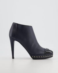 Chanel - Navy And Ankle Heeled Boots With Cc Logo Detail - Lyst