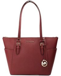 Michael Kors - Charlotte Cherry Large Leather Top Zip Tote Bag Purse - Lyst