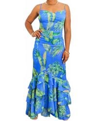 SurelyMine - Bold Leaf Print Maxi Dress With Ruffle Hem - Lyst
