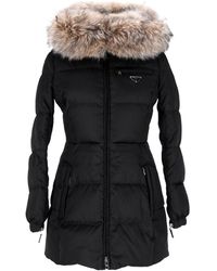 Prada - Down Jacket With Fur Hood - Lyst