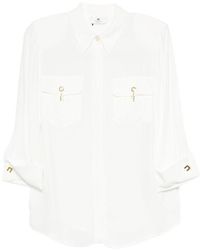Elisabetta Franchi - Ivory Long-Sleeved Shirt With Classic Collar - Lyst
