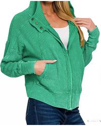Zenana - Stella Acid Wash Zip Up Jacket - Lyst