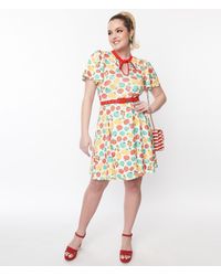 Unique Vintage - Ivory & Red Tomato Print Flare Dress - Lyst