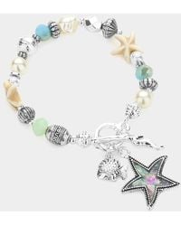 Fashnzfab - Abalone Starfish Metal Fish Seahorse Charm Pearl Beaded Stretch Toggle Bracelet Abalone - Lyst