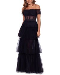 Betsy & Adam - Off-the-shoulder Tiered Evening Dress - Lyst