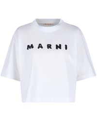 Marni - Cropped Short-Sleeve T-Shirt With Textured Lettering - Lyst
