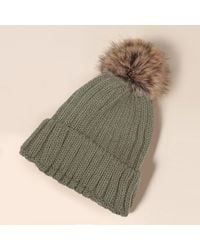 Fashnzfab - Solid Knit Faux Fur Pom Pom Beanie Hat - Lyst
