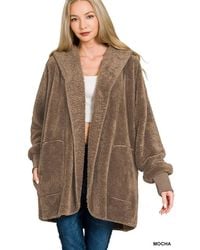 TRUEDAMES - Hooded Faux Fur Jacket With Pockets - Lyst
