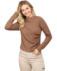Fashnzfab - Solid And Cozy Soft Knit Mock Neck Top With Side Ruched Detail - Lyst