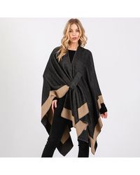 TRUEDAMES - Two Tone Pull Through Shawl Ruana Poncho - Lyst
