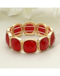 Fashnzfab - Round Square Faceted Gemstone Frame Beaded Stretch Bracelet, Worn - Lyst