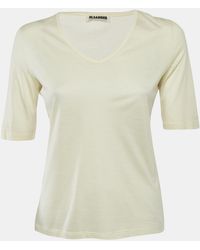 Jil Sander - Cream Jersey V-Neck Top - Lyst