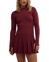Free People - Emmy Mini Dress Stretch Pleated Skirt Long Sleeve Ddr271 - Lyst