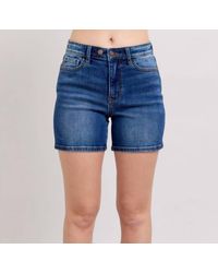 Judy Blue - High Rise Two Button Mid Length Dad Denim Short - Lyst
