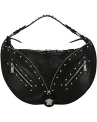 Versace - Leather Zipper Studded Hobo Bag - Lyst