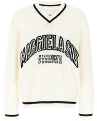 MM6 by Maison Martin Margiela - V-Neck Cotton Blend Sweater - Lyst