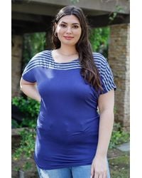 TRUEDAMES - Plus Stripe Short Sleeve Top - Lyst