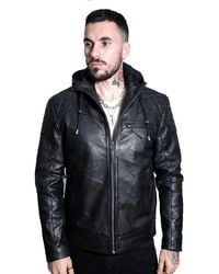 Infinity Leather - Retro Hooded Bomber Jacket-Zaria - Lyst