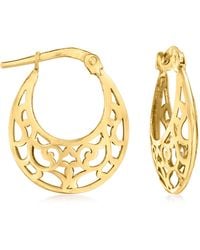 Ross-Simons Italian 14kt Gold Filigree Hoop Earrings - Metallic