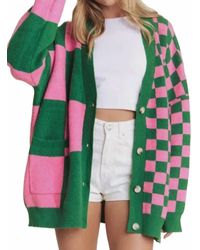 Jade By Jane - Button Down Oversized Checkered Cardigan - Lyst
