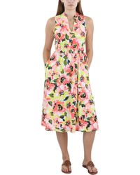 Anne Klein - Printed Polyester Midi Dress - Lyst