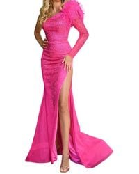 Colors Dress - Feathered One Shoulder High Slit Prom Gown - Lyst