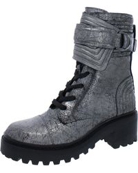 DKNY - Basia Leather Metallic Combat & Lace-up Boots - Lyst