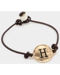 Fashnzfab - H- Initial Monogram Metal Disc Pearl Pointed Bracelet ~H~ - Lyst