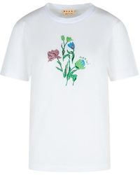 Marni - Ribbed Cotton T-Shirt With Floral Embroidery - Lyst