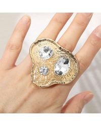 Fashnzfab Bold Abalone Quatrefoil Accent Statement Ring in Blue | Lyst