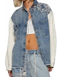 Pol - Long Sleeve Contrast Twill Lace Patch Button Up Top - Lyst