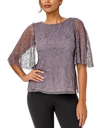 Adrianna Papell - Mesh Beaded Blouse - Lyst