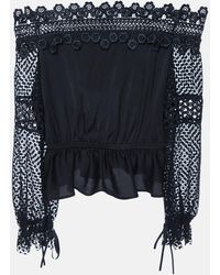 Self-Portrait - Crepe & Lace Off-Shoulder Top - Lyst