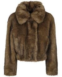Stand Studio - Cropped Faux Fur Coat With Plush Texture And Wide Collar - Lyst