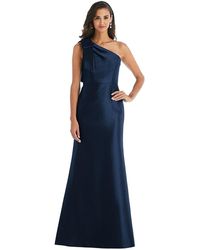 Alfred Sung - Bow One-shoulder Satin Trumpet Gown - Lyst