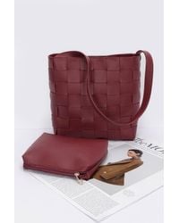 Fashnzfab - Faux Leather Braided Shoulder Bag W Pouch - Lyst