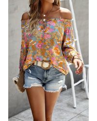 TRUEDAMES - Boho Print Off Shoulder Long Sleeve Knot Front Blouse - Lyst